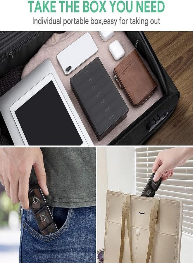 ATHA علبة تنظيم حبوب محمولة من ATHA تكفي 7 أيام | حاوية تخزين أقراص للسفر | منظم أدوية أسبوعي بغطاء مقاوم للرطوبة | علبة حبوب للأدوية اليومية والمكملات الغذائية (قطعة واحدة - أسود) - Image 5